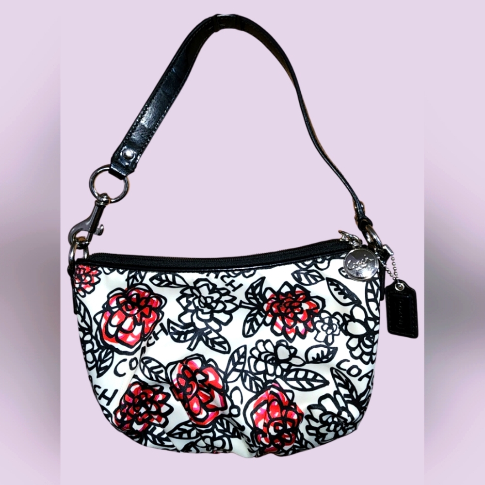 Coach Black and Red Floral Mini Bag